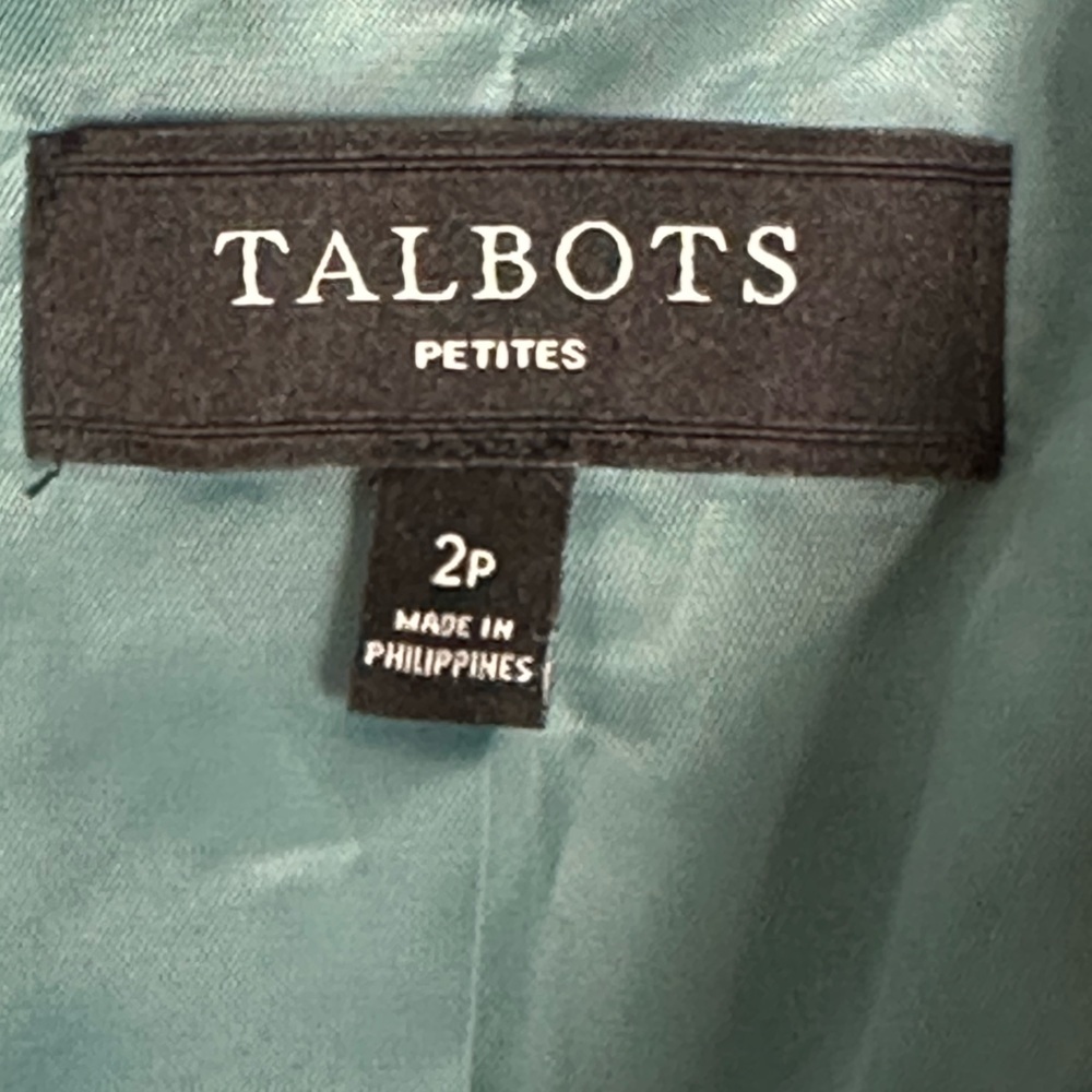 Talbots Wool Blend Teal Blue Blazer 2 Petite Single Breasted Structured Tailored - Picture 7 of 9
